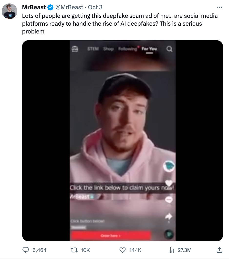 MrBeast เตือนพบโฆษณาบน TikTok ใช้ Deepfake หน้าเขาแจกไอโฟน 10,000 ...